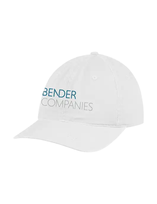 Garment Washed Unstructured Twill White Cap w/Bender Companies Logo