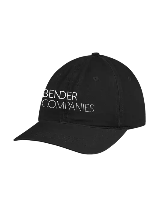 Garment Washed Unstructured Twill Black Cap w/Bender Companies Logo