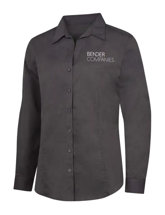 Womens Soft Black Crosshatch Easy Care Shirt w/Bender Companies Logo