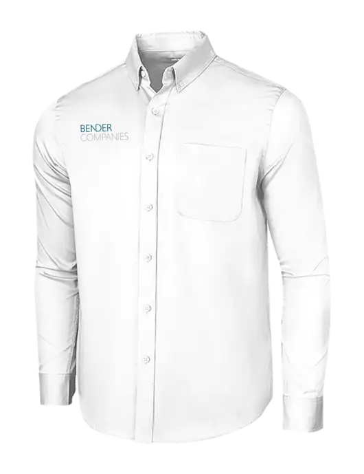 Long Sleeve White Superpro React Twill Shirt w/Bender Companies Logo