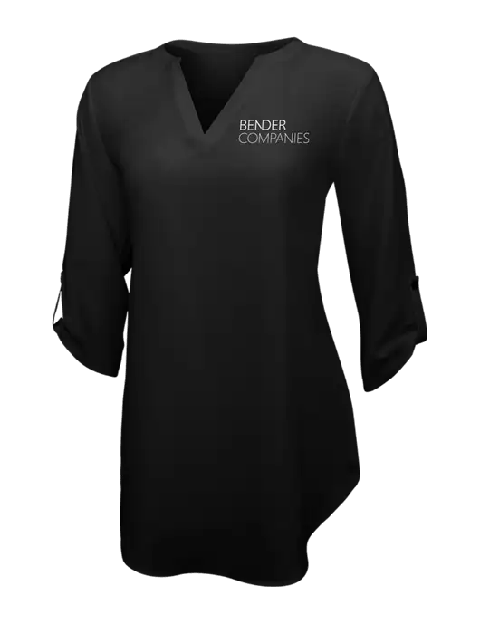 Womens Black 3/4 Sleeve Tunic Blouse w/Bender Companies Logo