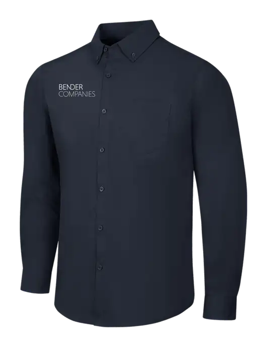 Navy Long Sleeve Carefree Poplin Shirt w/Bender Companies Logo