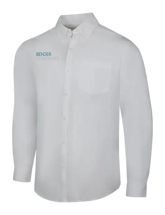White Long Sleeve Carefree Poplin Shirt w/Bender Companies Logo