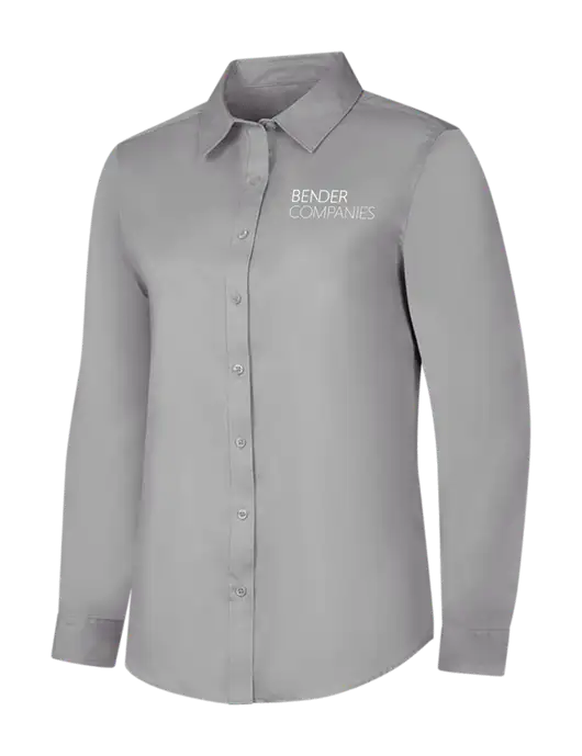 Light Grey Womens Long Sleeve Superpro React Twill Shirt w/Bender Companies Logo