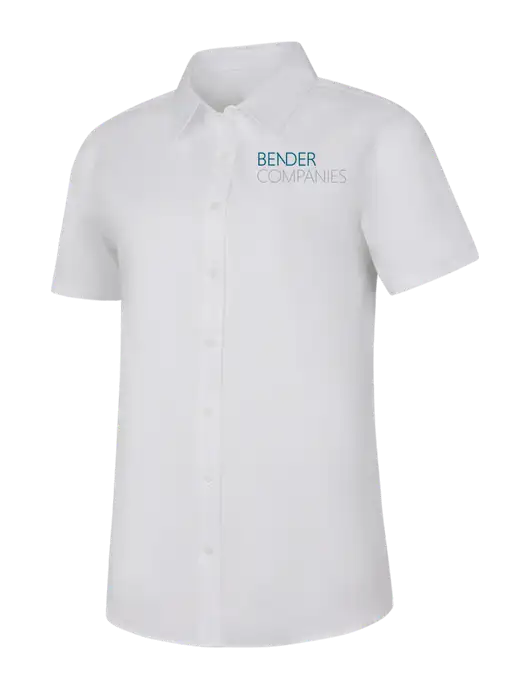 Womens White Short Sleeve Superpro React Twill Shirt w/Bender Companies Logo