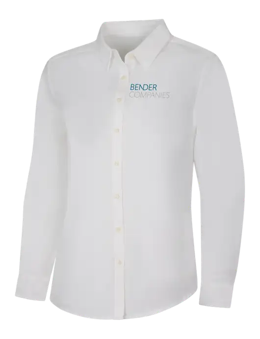 Womens White Long Sleeve Superpro React Twill Shirt w/Bender Companies Logo