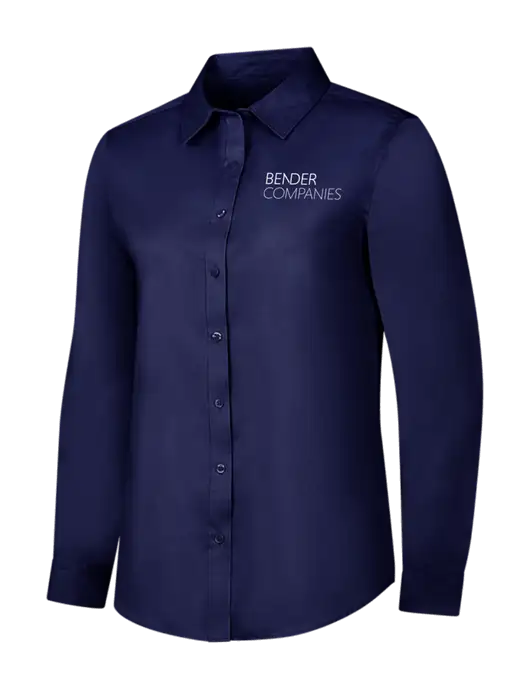 Navy Womens Long Sleeve Superpro React Twill Shirt w/Bender Companies Logo
