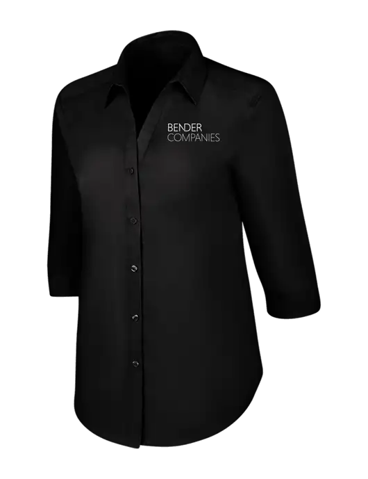 Womens Black 3/4 Sleeve Carefree Poplin Shirt w/Bender Companies Logo