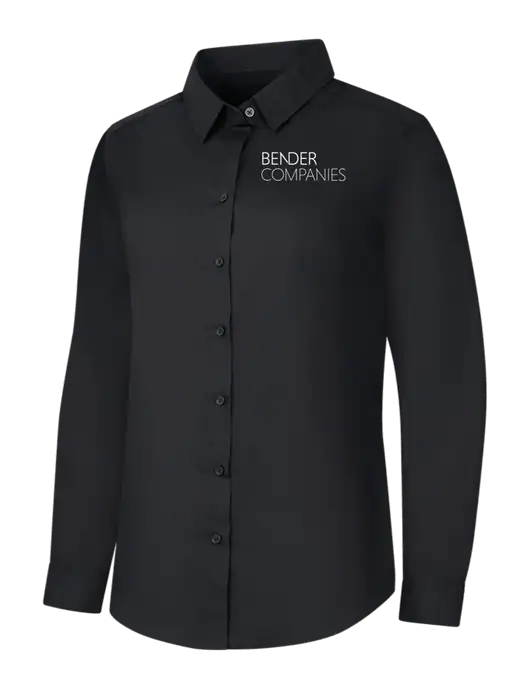 Womens Black Long Sleeve Carefree Poplin Shirt w/Bender Companies Logo