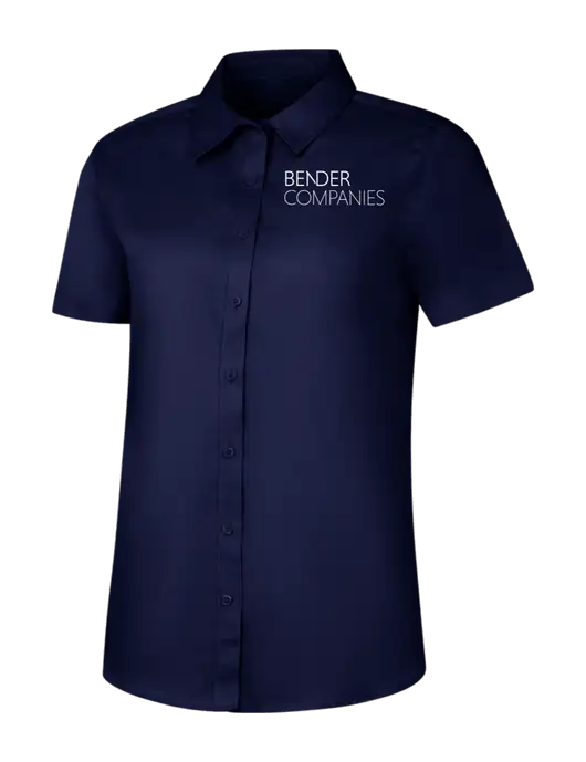 Womens Navy Short Sleeve Superpro React Twill Shirt w/Bender Companies Logo