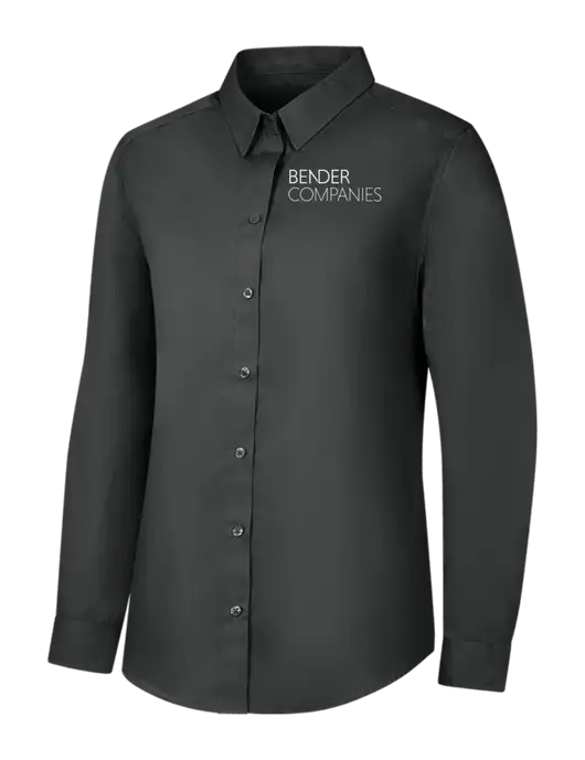 Womens Dark Grey Long Sleeve Carefree Poplin Shirt w/Bender Companies Logo