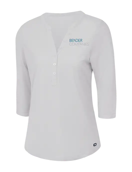 OGIO Bright White Jewel Henley w/Bender Companies Logo