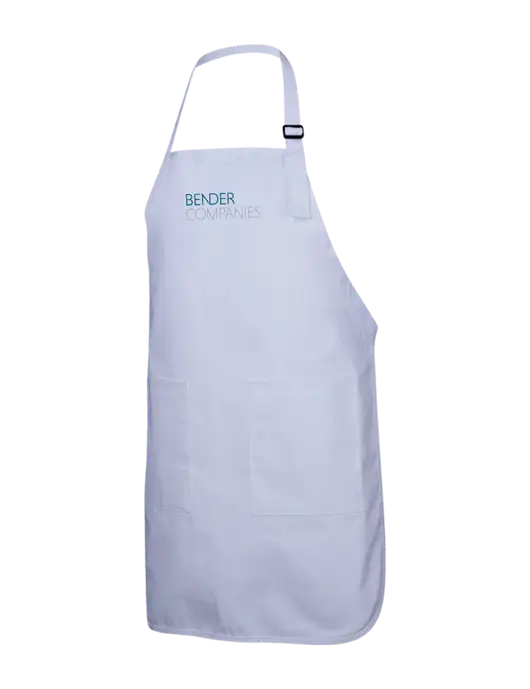 Full-Length White Apron With Pockets w/Bender Companies Logo