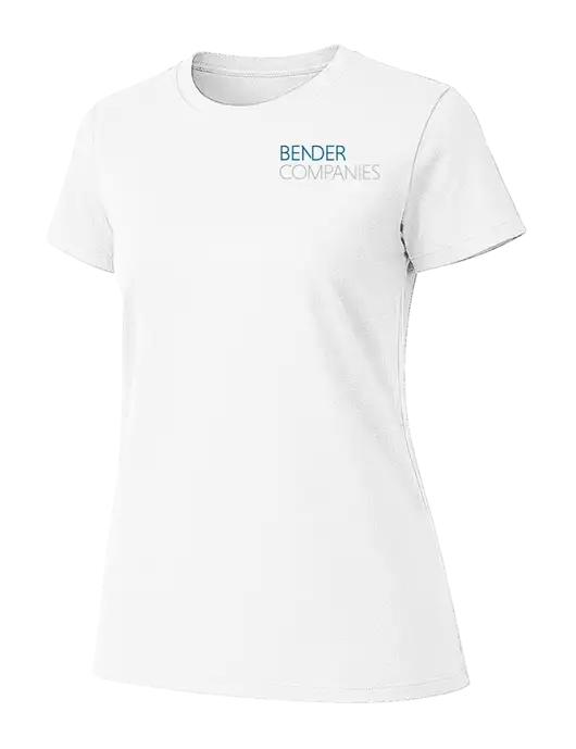 Womens Ring Spun White 4.5 oz T-Shirt w/Bender Companies Logo