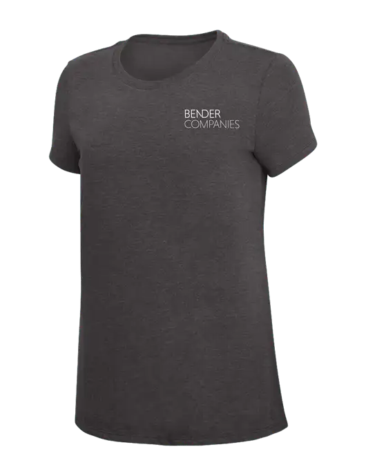 Womens Simply Soft Heather Charcoal 4.5oz  Poly/Combed Ring Spun Cotton T-Shirt w/Bender Companies Logo