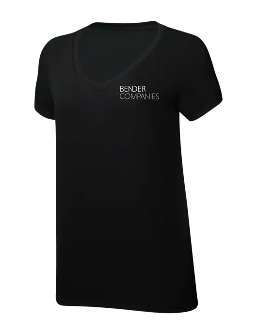 Womens Simply Soft V-Neck Black 4.5oz  Poly/Combed Ring Spun Cotton T-Shirt w/Bender Companies Logo