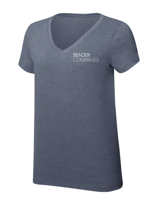 Womens Simply Soft V-Neck Navy Frost 4.5oz  Poly/Combed Ring Spun Cotton T-Shirt w/Bender Companies Logo