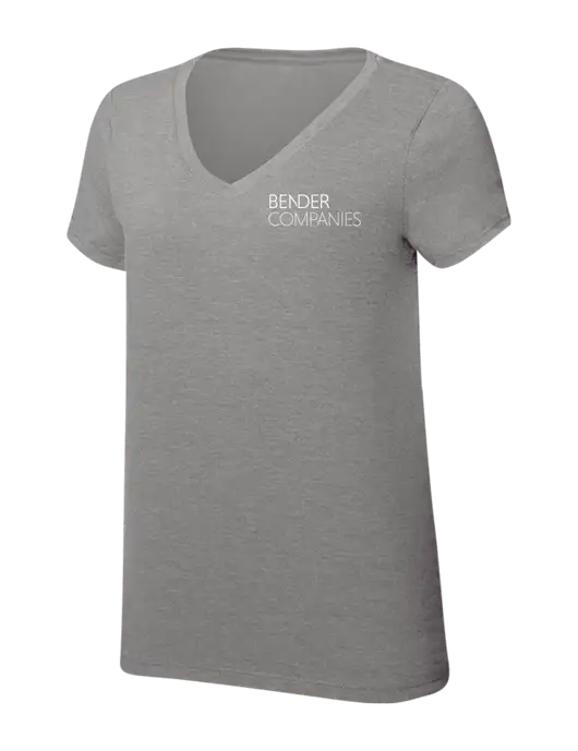 Womens Simply Soft V-Neck Grey Frost 4.5oz  Poly/Combed Ring Spun Cotton T-Shirt w/Bender Companies Logo