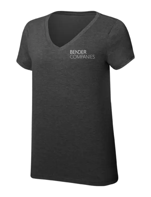 Womens Simply Soft V-Neck Black Frost 4.5oz  Poly/Combed Ring Spun Cotton T-Shirt w/Bender Companies Logo