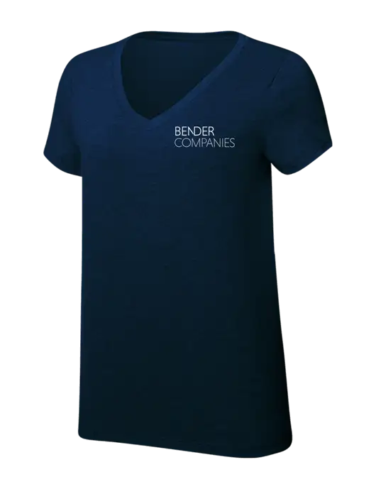 Womens Simply Soft V-Neck New Navy 4.5oz  Poly/Combed Ring Spun Cotton T-Shirt w/Bender Companies Logo