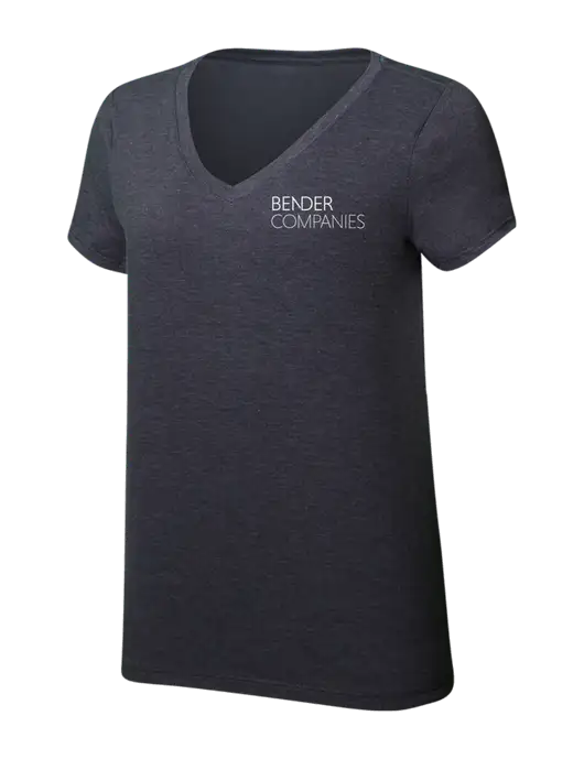 Womens Simply Soft V-Neck Heather Charcoal 4.5oz  Poly/Combed Ring Spun Cotton T-Shirt w/Bender Companies Logo
