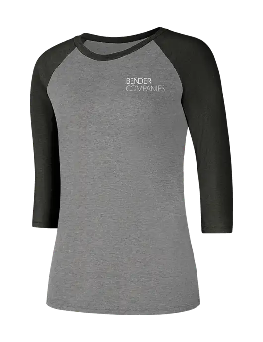 Womens Simply Soft 3/4 Sleeve Black Frost/Grey Frost Ring Spun Cotton T-Shirt w/Bender Companies Logo
