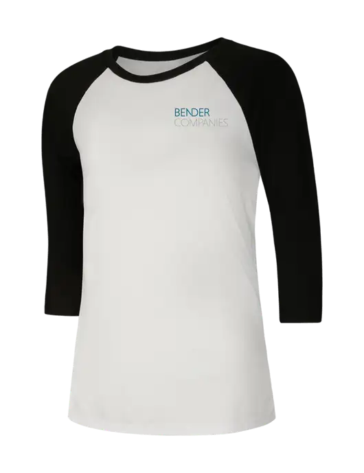 Womens Simply Soft 3/4 Sleeve Black/White Ring Spun Cotton T-Shirt w/Bender Companies Logo