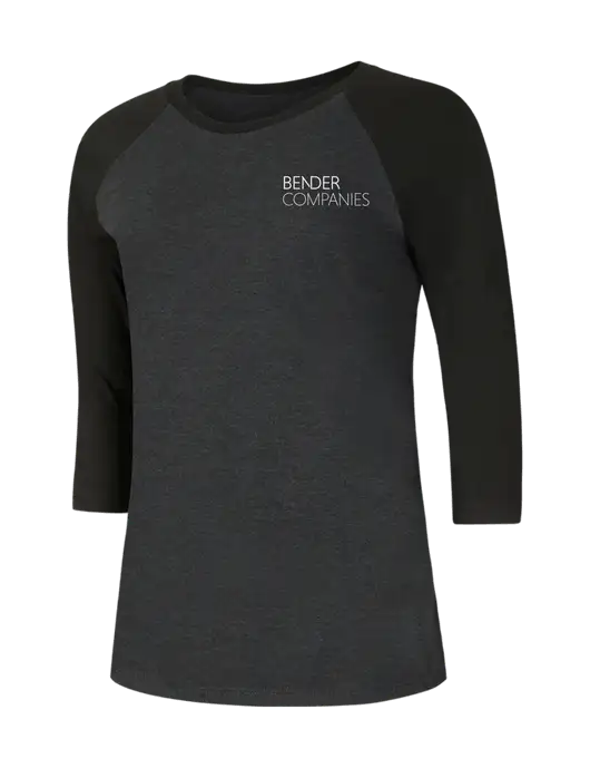 Womens Simply Soft 3/4 Sleeve Black/Black Frost Ring Spun Cotton T-Shirt w/Bender Companies Logo