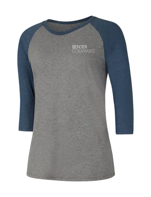 Womens Simply Soft 3/4 Sleeve Navy Frost/Grey Frost Ring Spun Cotton T-Shirt w/Bender Companies Logo