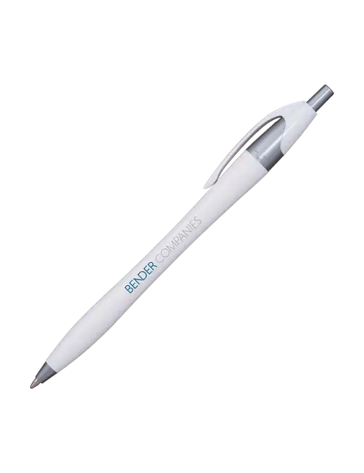 Novella White/Silver Shimmer Pen - Blue Ink w/Bender Companies Logo
