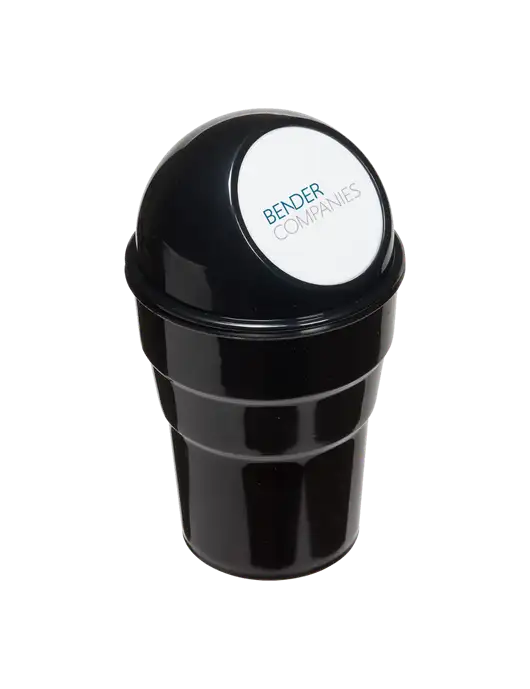 Black Car Cup Holder Trash Can w/Bender Companies Logo
