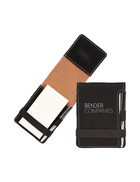 Black Leatherette Mini Notepad with Pen, 3.25 x 4.75 w/Bender Companies ...