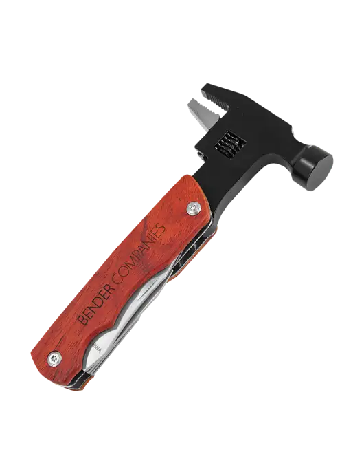 Wood Handle Hammer Multi Tool with Case w/Bender Companies Logo