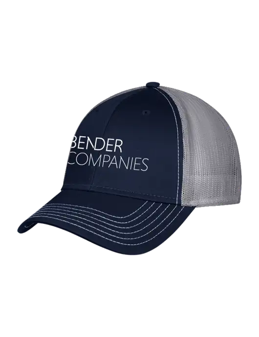 Navy & Grey Mesh Trucker Cap Snap Back w/Bender Companies Logo