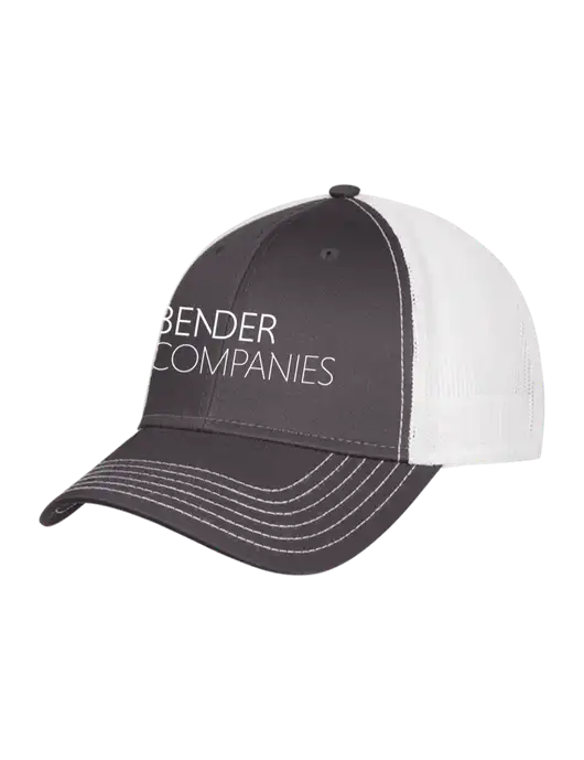 Dark Grey/White Mesh Trucker Cap Snap Back w/Bender Companies Logo