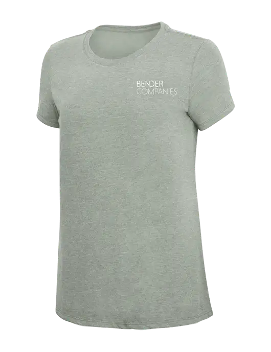 Womens Simply Soft Heathered Light Grey 4.5oz Poly/Combed Ring Spun Cotton T-Shirt w/Bender Companies Logo
