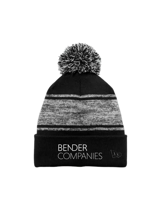 New Era Black/Charcoal Knit Chilled Pom Beanie w/Bender Companies Logo