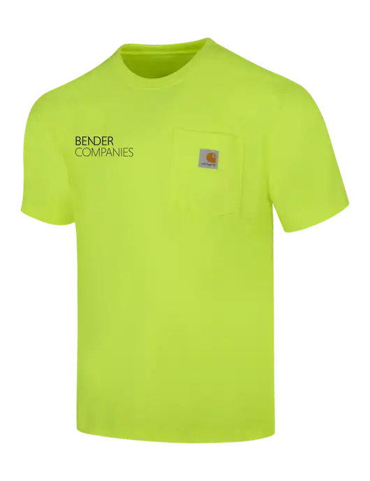 Carhartt Loose Fit Workwear Safety Yellow Short Sleeve Pocket T-Shirt w/Bender Companies Logo