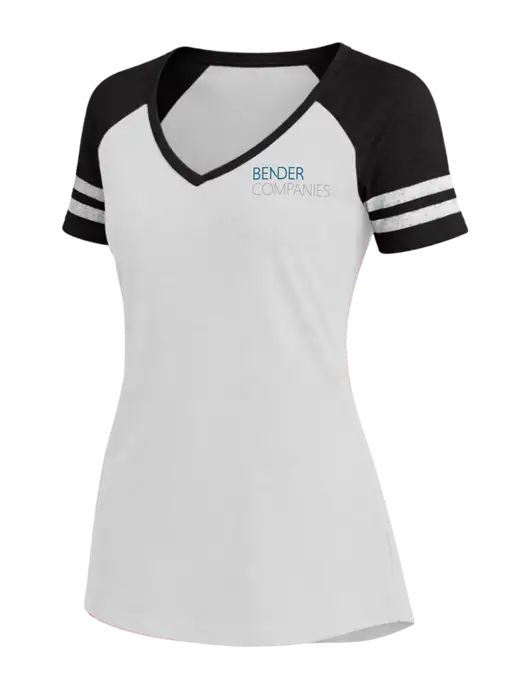 Womens White/Black V-Neck Game Tee w/Bender Companies Logo