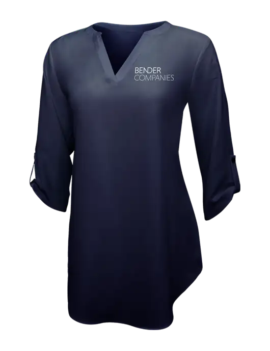 Navy Womens 3/4 Sleeve Tunic Blouse w/Bender Companies Logo
