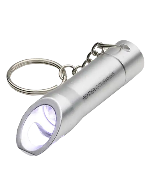 Silver Pocket LED Flashlight with Bottle Opener & Keychain w/Bender Companies Logo