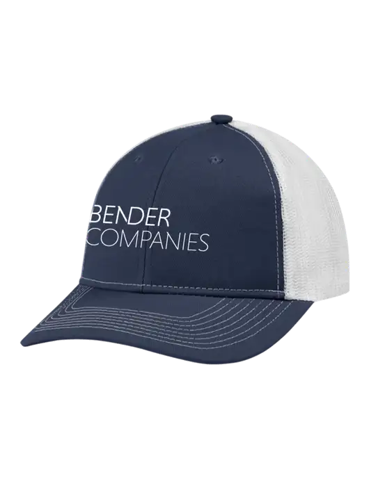 Snapback Ponytail Trucker Cap Navy w/White Mesh w/Bender Companies Logo