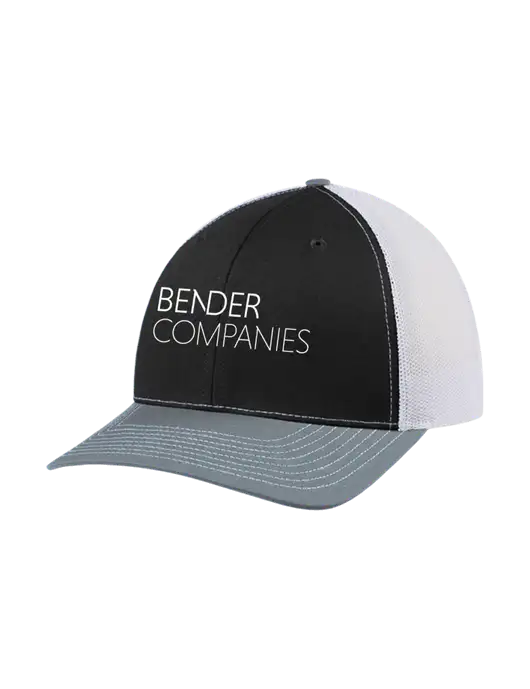 Richardson Adjustable Snapback Original 112 Trucker Cap Black/Light Heather Grey/White Mesh w/Bender Companies Logo