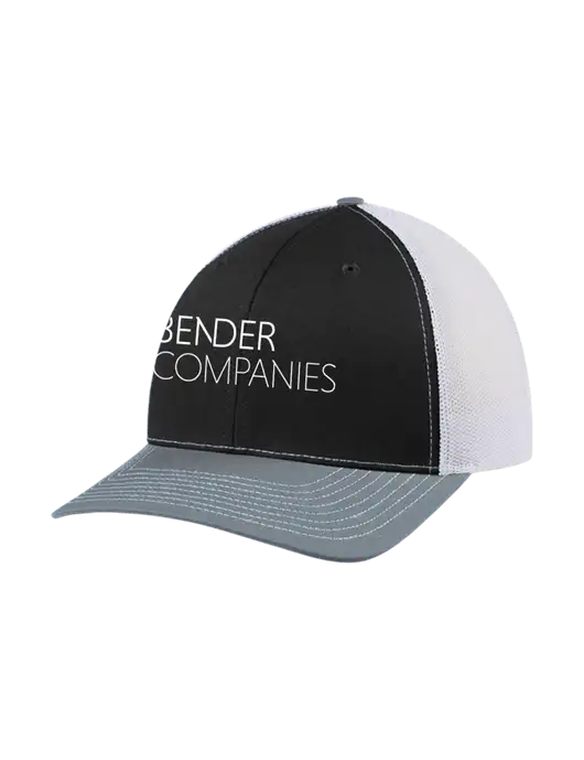 Richardson Adjustable Snapback Original 112 Trucker Cap Black/Light Heather Grey/White Mesh w/Bender Companies Logo