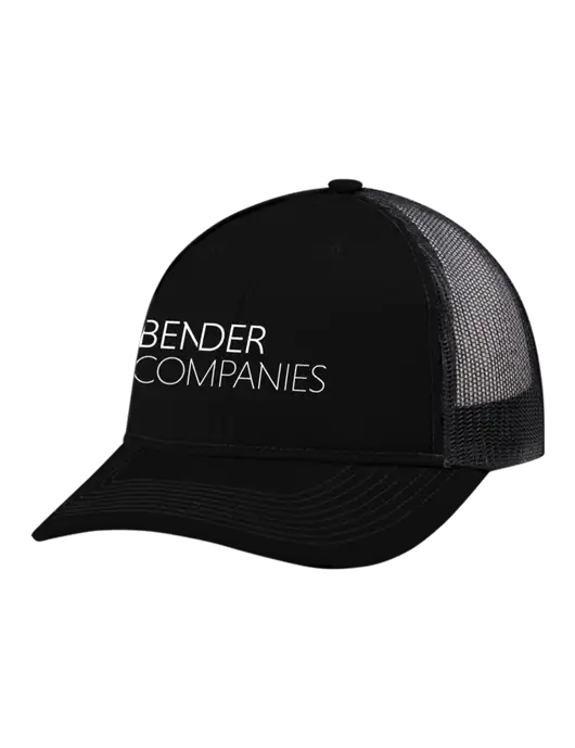 Snapback Ponytail Trucker Cap Black w/Black Mesh w/Bender Companies Logo