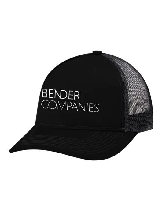 Snapback Ponytail Trucker Cap Black w/Black Mesh w/Bender Companies Logo