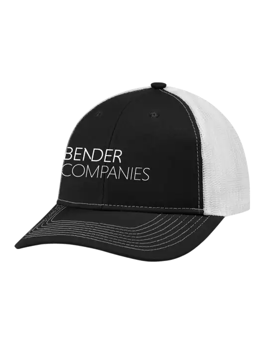 Snapback Ponytail Trucker Cap Black w/White Mesh w/Bender Companies Logo