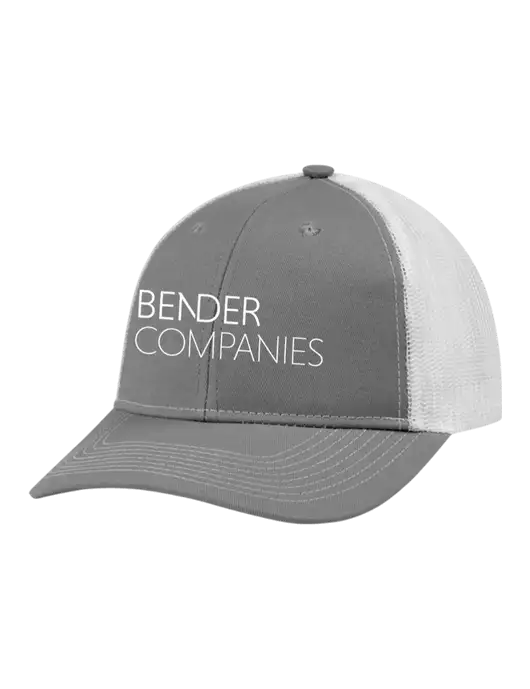 Snapback Ponytail Trucker Cap Light Medium Heather Grey w/White Mesh w/Bender Companies Logo