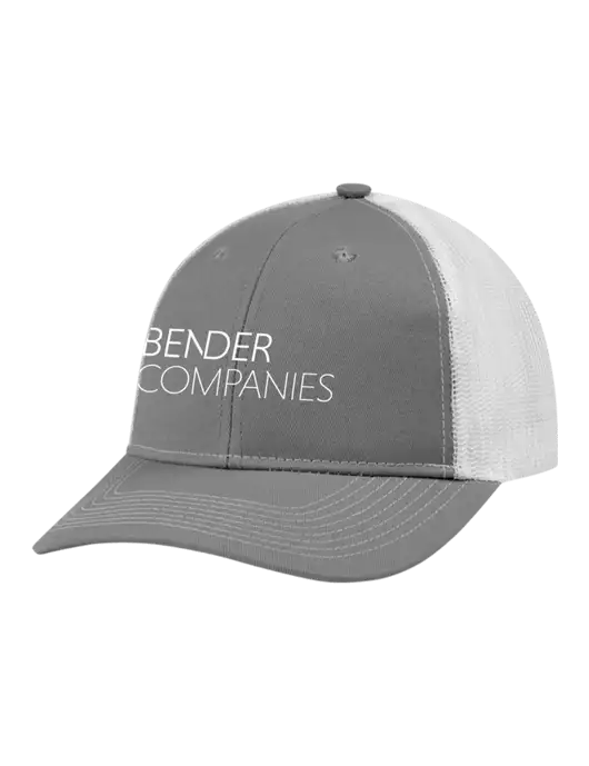 Snapback Ponytail Trucker Cap Light Medium Heather Grey w/White Mesh w/Bender Companies Logo