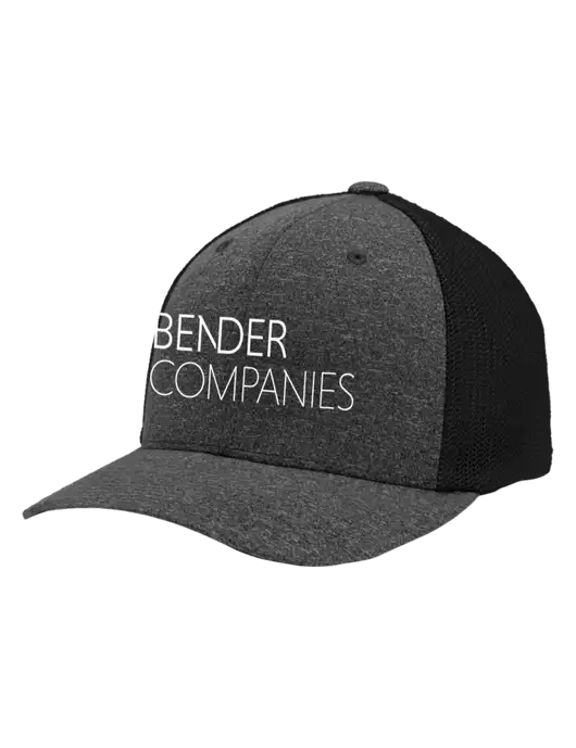 Flexfit Black/Dark Charcoal Heather Melange Mesh Back Trucker Cap w/Bender Companies Logo